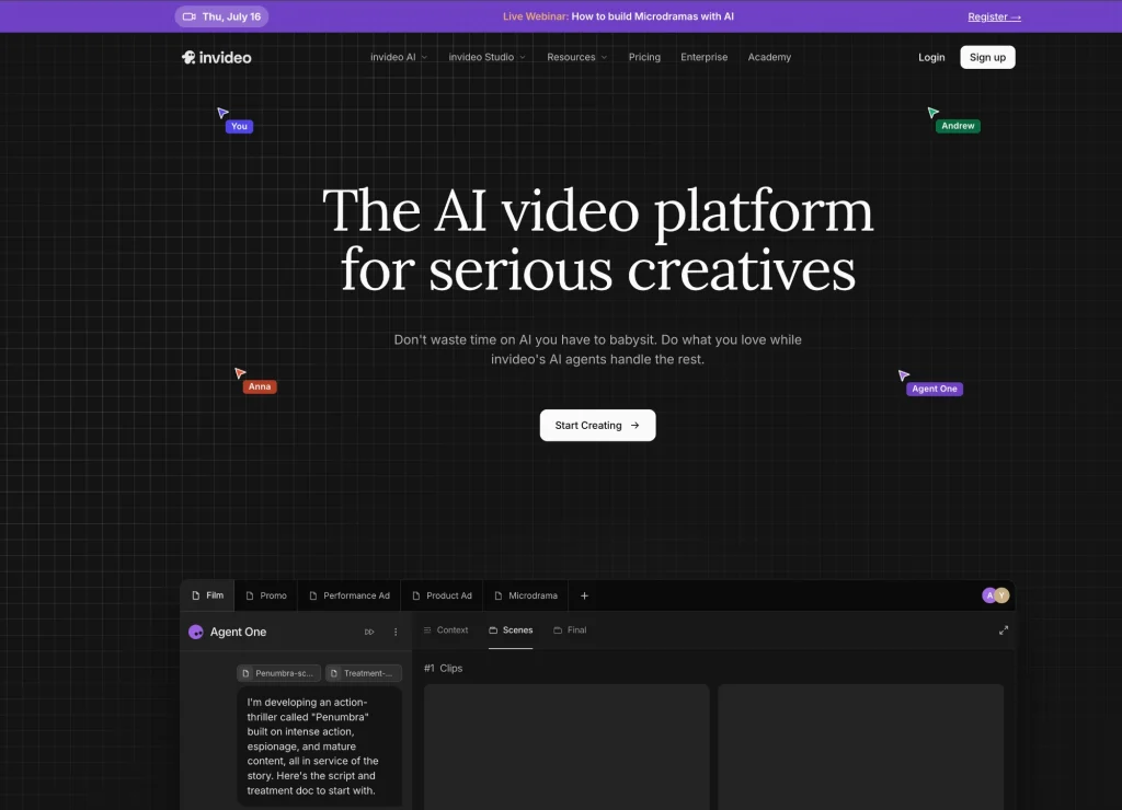 Invideo AI is the best AI movie trailer generator for beginners who want a finished trailer from one prompt